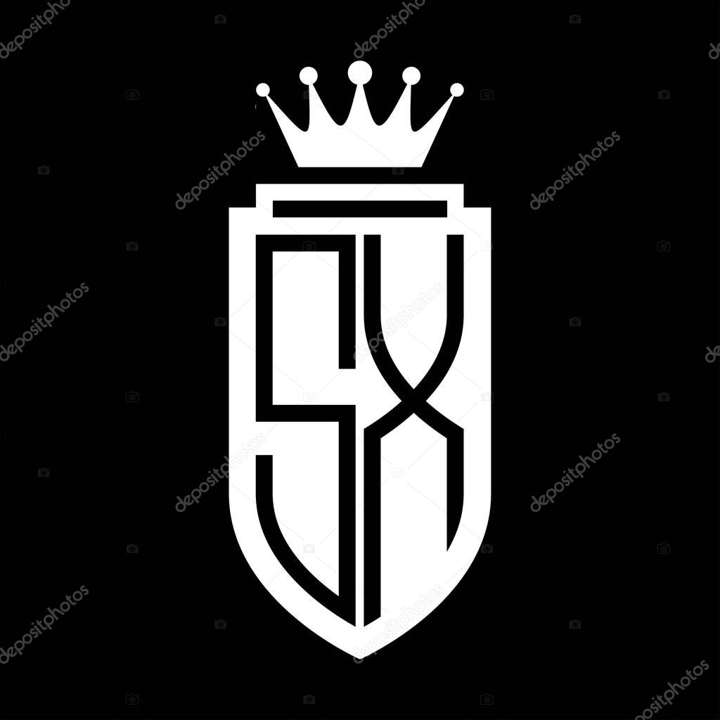SX Vector logo initials shield with royal crown minimalist, elegant style with inside shield outline