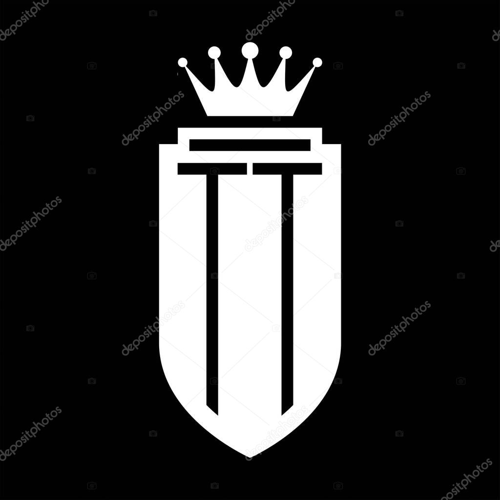 TT Vector logo initials shield with royal crown minimalist, elegant style with inside shield outline