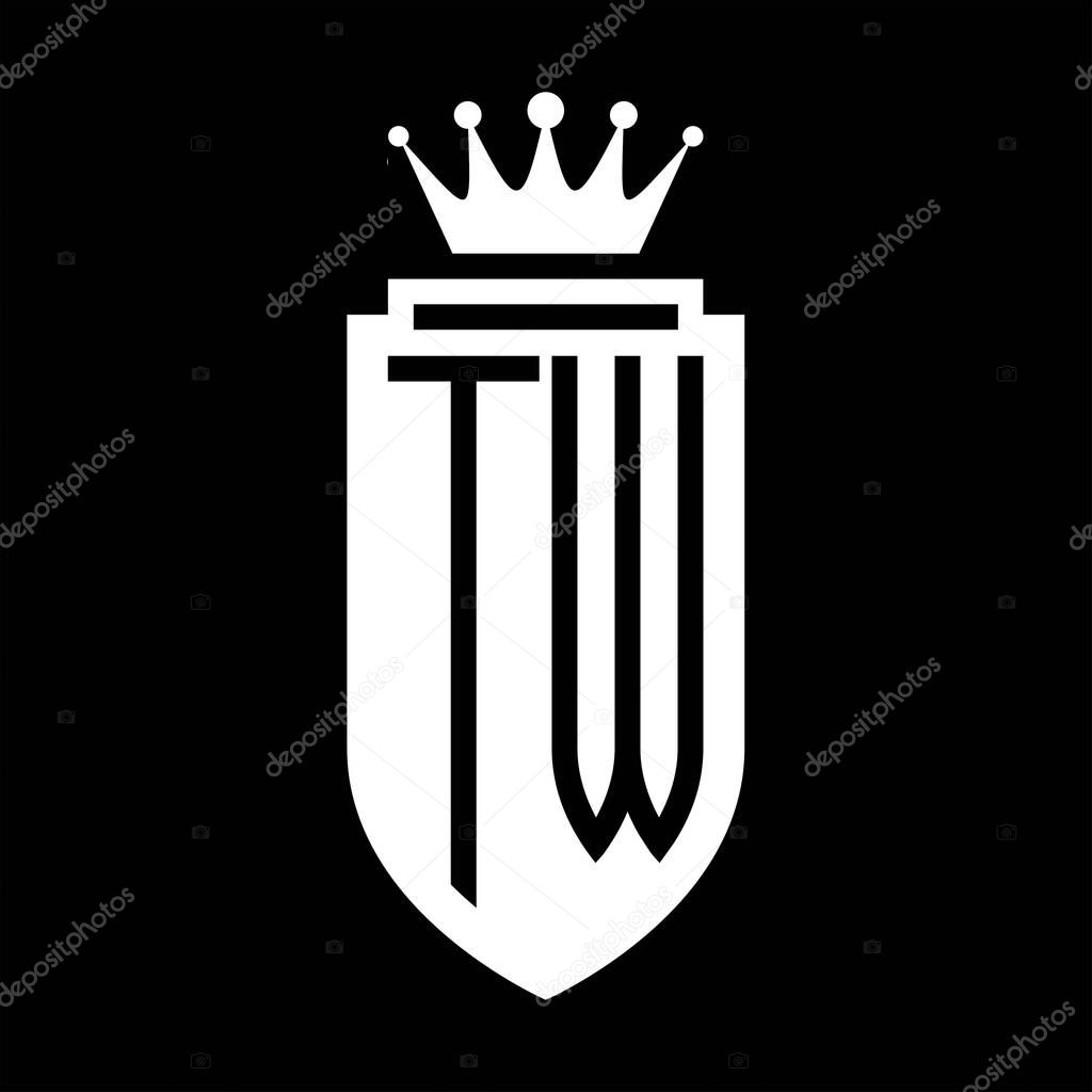 TW Vector logo initials shield with royal crown minimalist, elegant style with inside shield outline