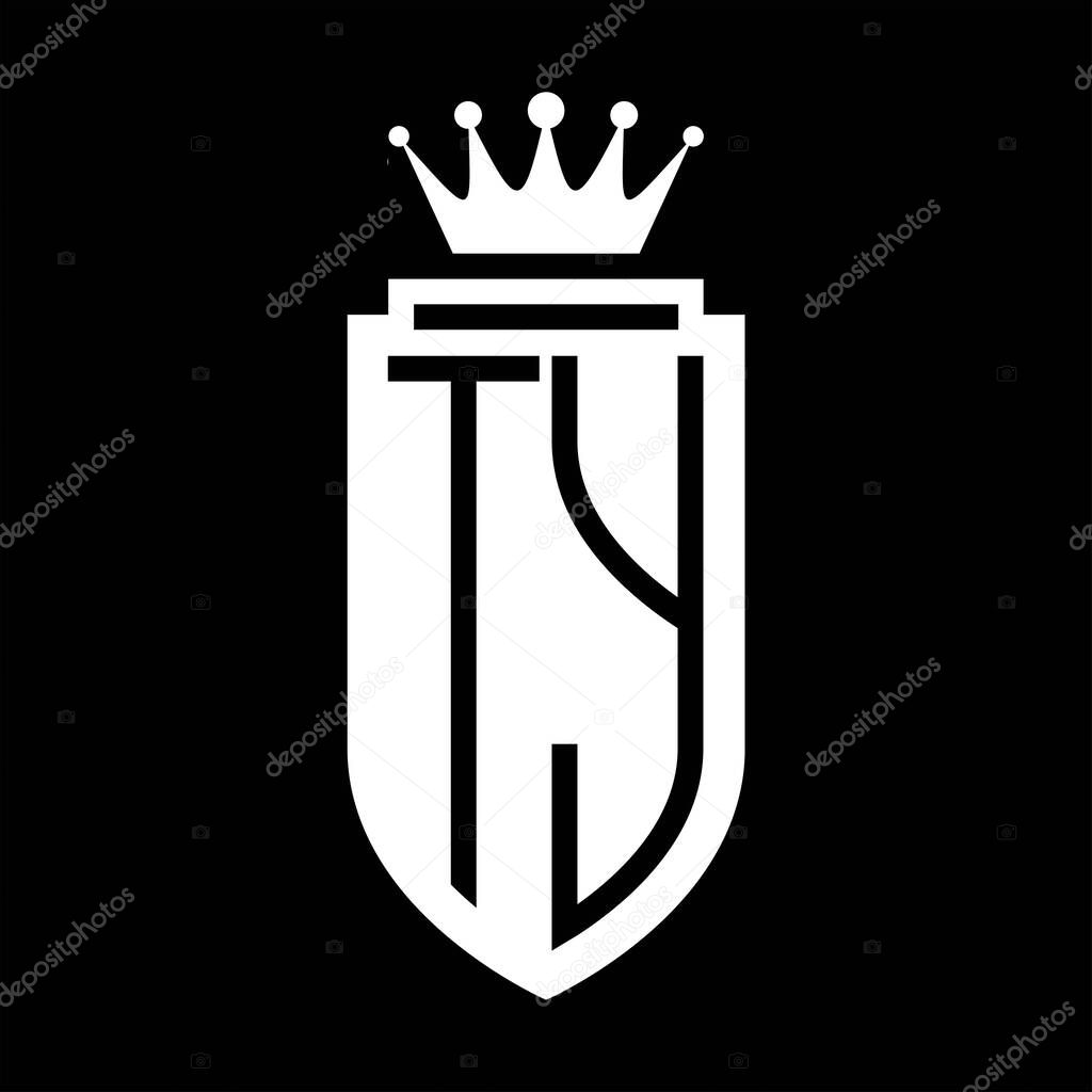 TY Vector logo initials shield with royal crown minimalist, elegant style with inside shield outline