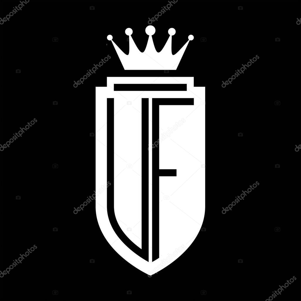 UF Vector logo initials shield with royal crown minimalist, elegant style with inside shield outline
