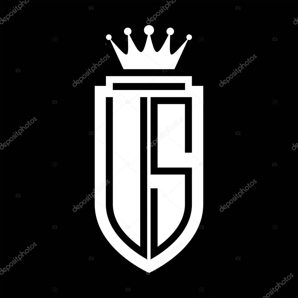US Vector logo initials shield with royal crown minimalist, elegant style with inside shield outline