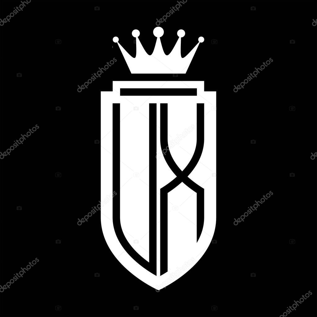 UX Vector logo initials shield with royal crown minimalist, elegant style with inside shield outline