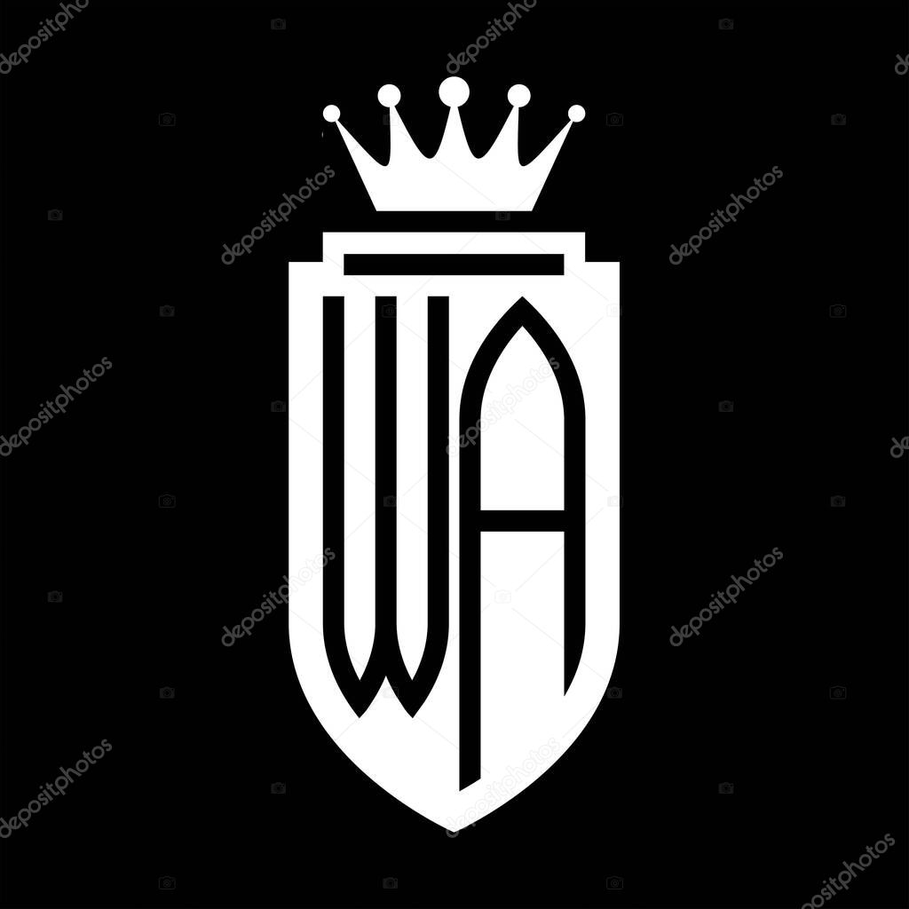 WA Vector logo initials shield with royal crown minimalist, elegant style with inside shield outline