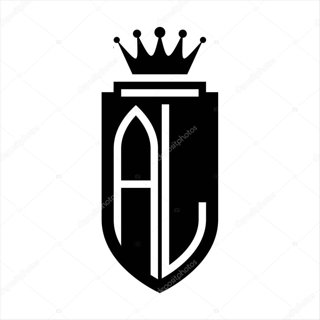 AL Vector logo initials shield with royal crown minimalist, elegant style with inside shield outline