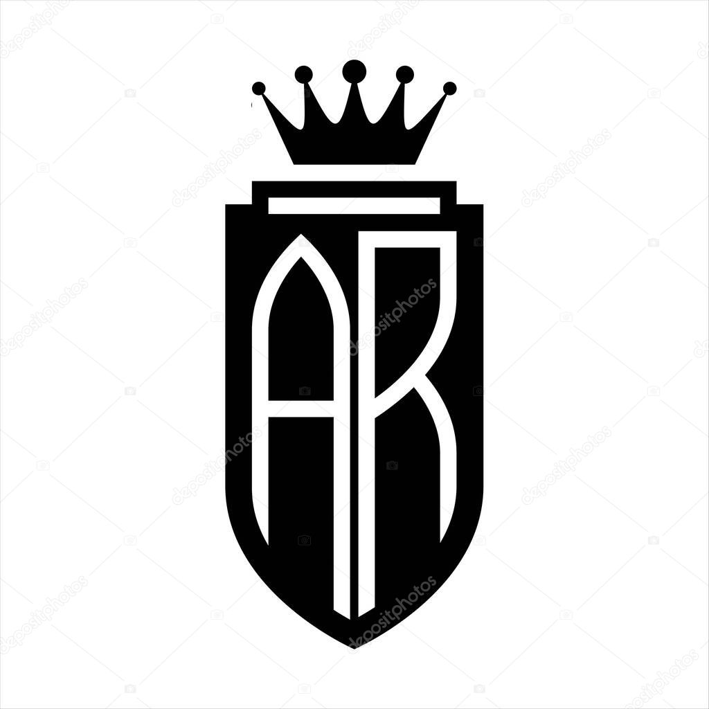 AR Vector logo initials shield with royal crown minimalist, elegant style with inside shield outline