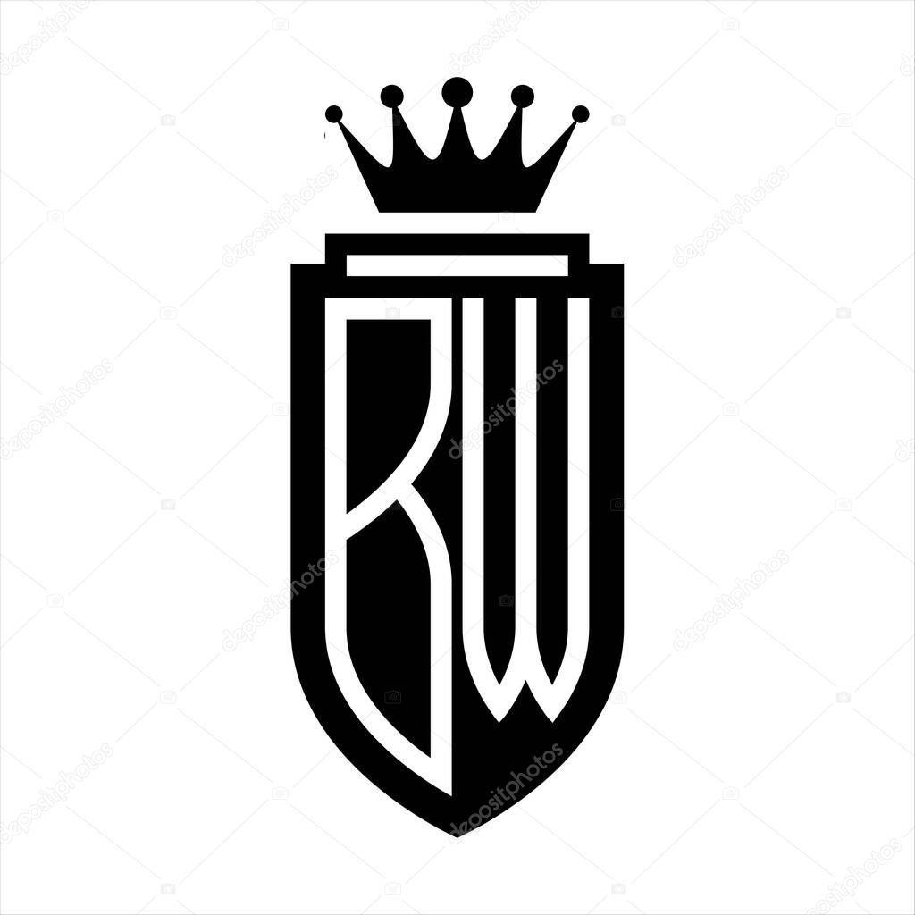 BW Vector logo initials shield with royal crown minimalist, elegant style with inside shield outline