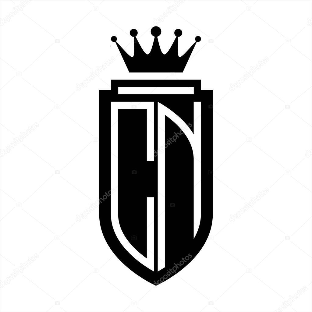CN Vector logo initials shield with royal crown minimalist, elegant style with inside shield outline