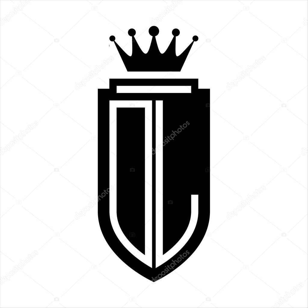 DL Vector logo initials shield with royal crown minimalist, elegant style with inside shield outline