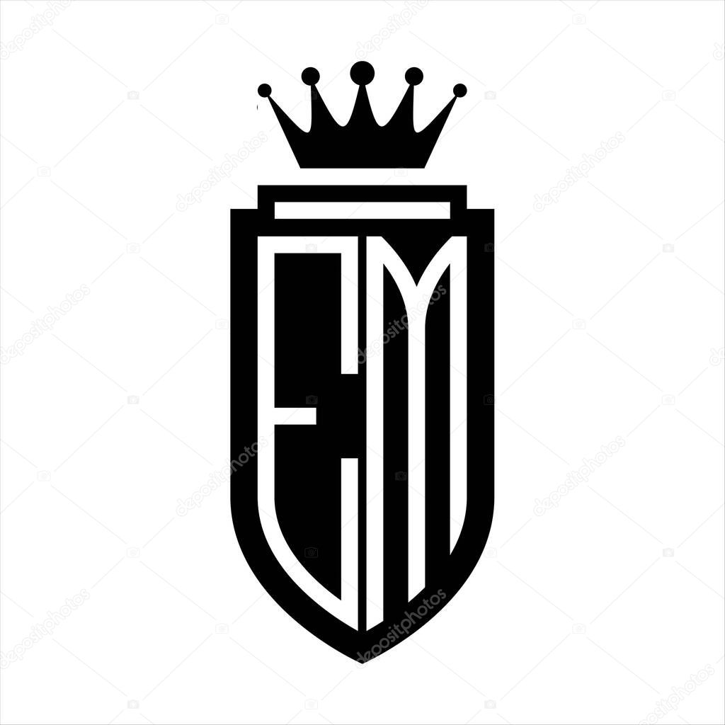 EM Vector logo initials shield with royal crown minimalist, elegant style with inside shield outline