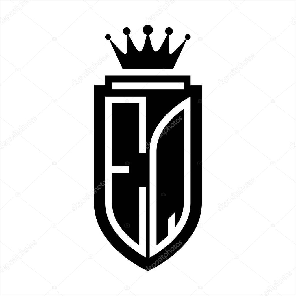 EQ Vector logo initials shield with royal crown minimalist, elegant style with inside shield outline