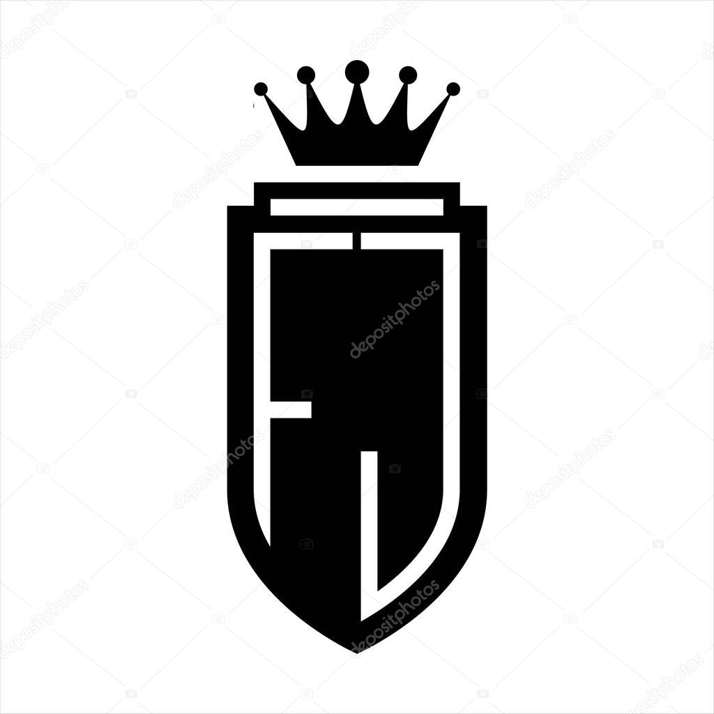 FJ Vector logo initials shield with royal crown minimalist, elegant style with inside shield outline