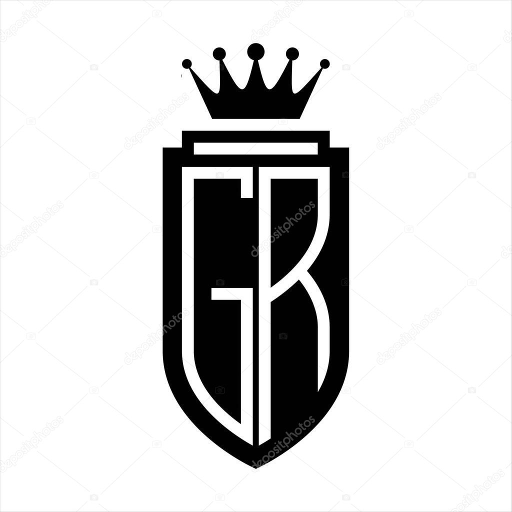 GR Vector logo initials shield with royal crown minimalist, elegant style with inside shield outline