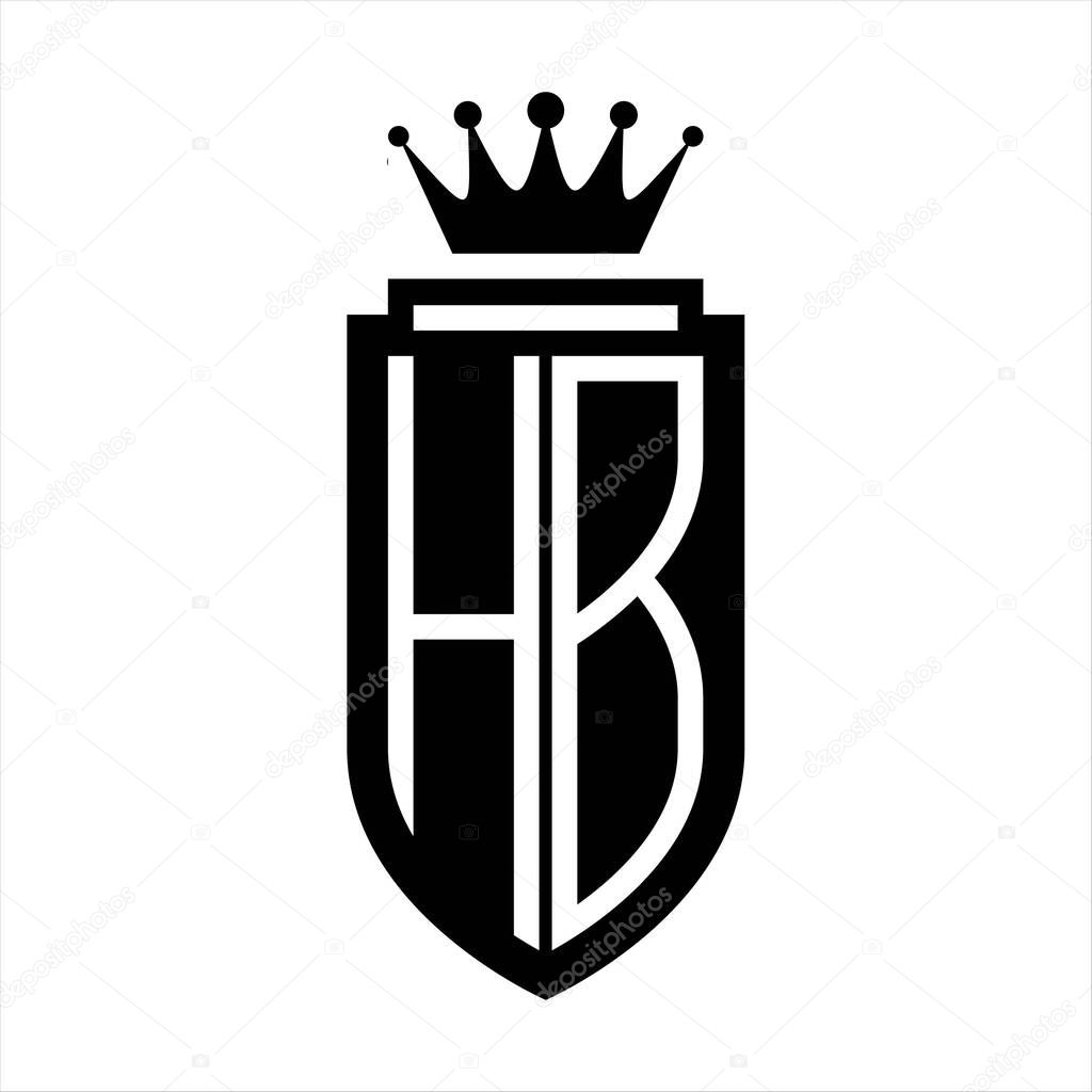 HB Vector logo initials shield with royal crown minimalist, elegant style with inside shield outline