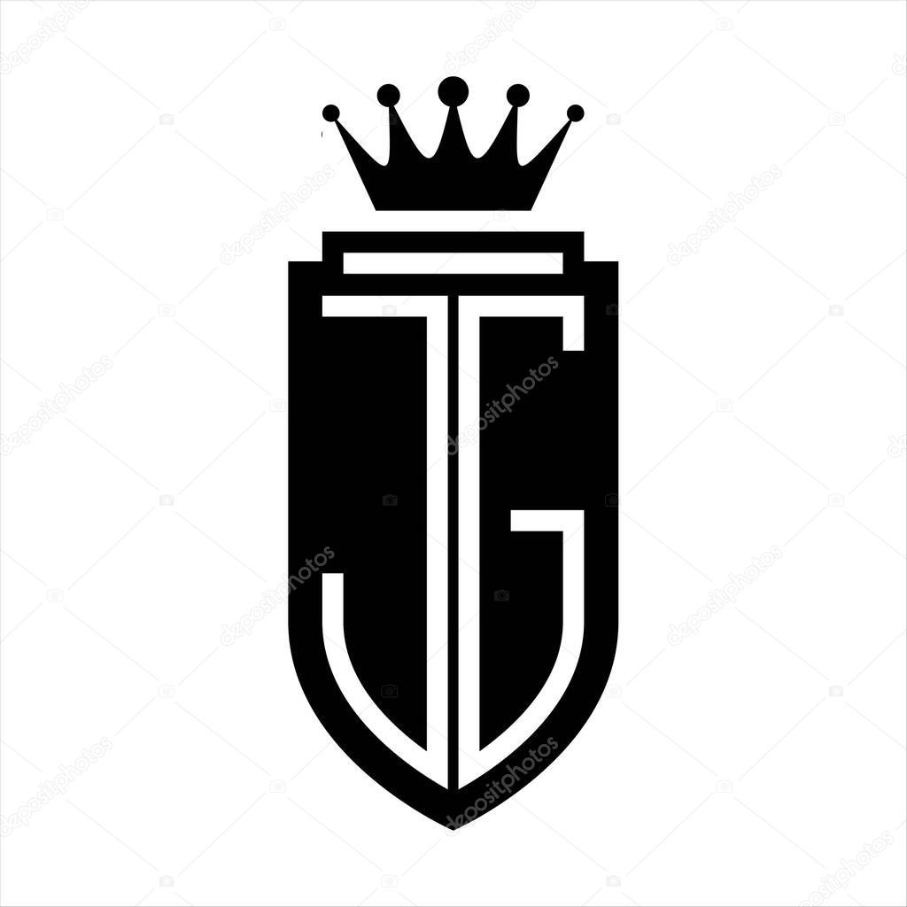 JG Vector logo initials shield with royal crown minimalist, elegant style with inside shield outline