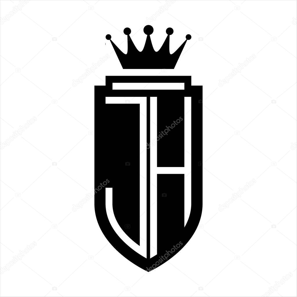 JH Vector logo initials shield with royal crown minimalist, elegant style with inside shield outline