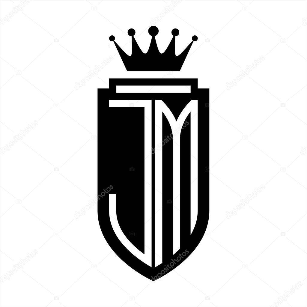 JM Vector logo initials shield with royal crown minimalist, elegant style with inside shield outline