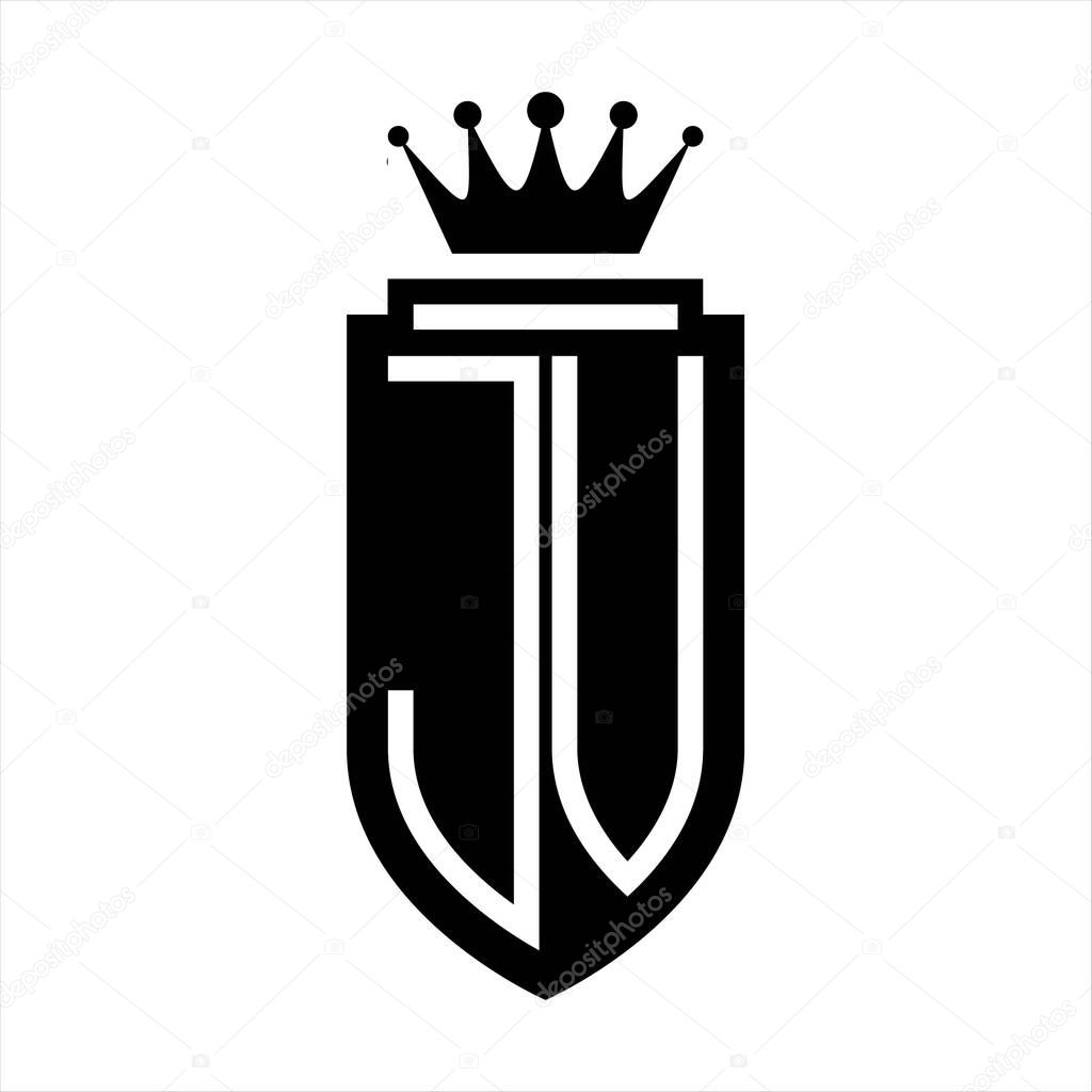 JV Vector logo initials shield with royal crown minimalist, elegant style with inside shield outline