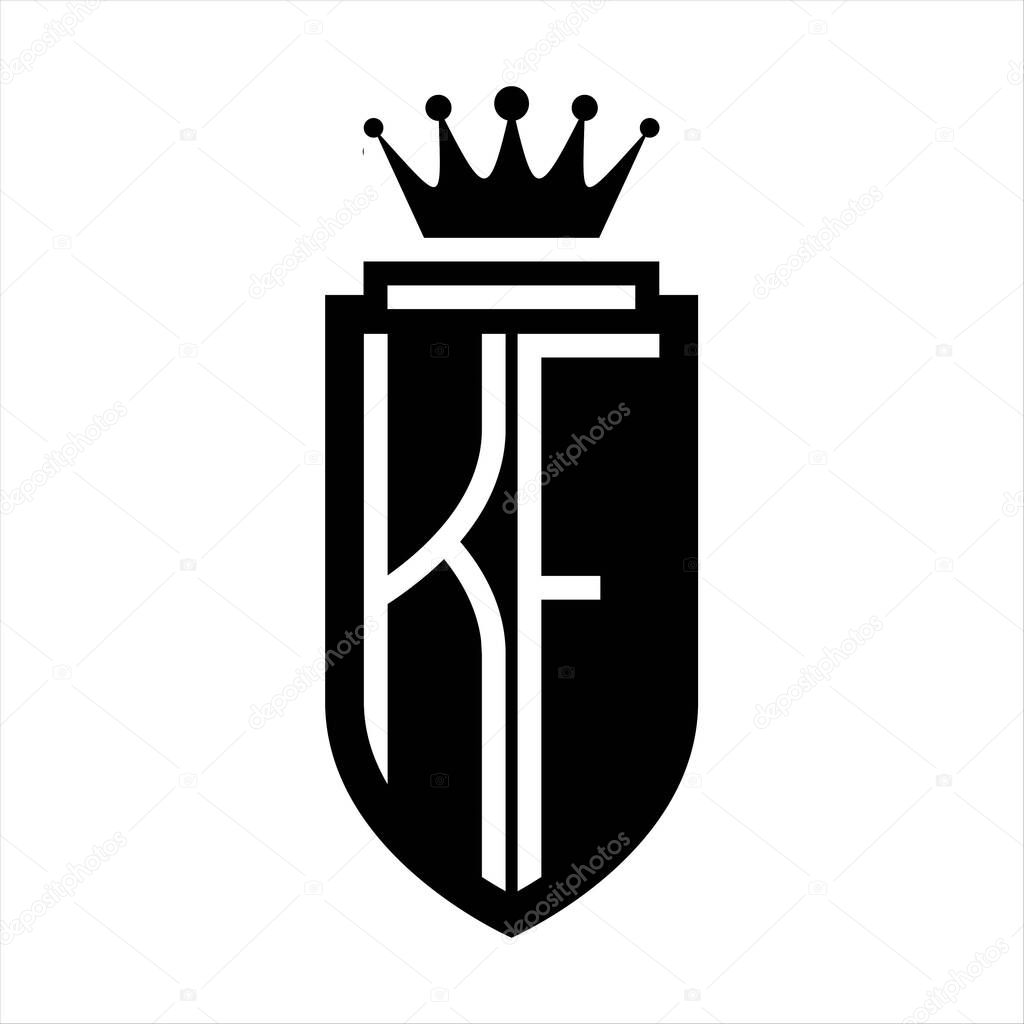 KF Vector logo initials shield with royal crown minimalist, elegant style with inside shield outline