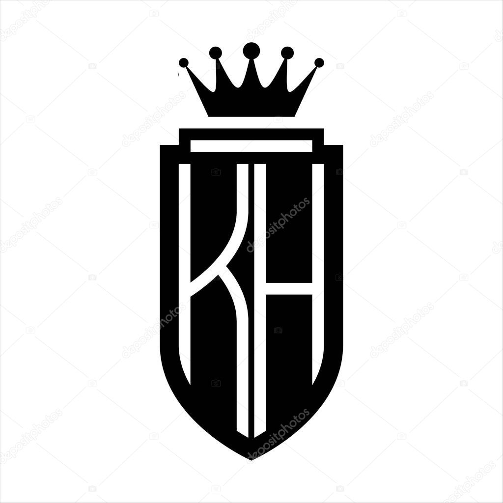 KH Vector logo initials shield with royal crown minimalist, elegant style with inside shield outline