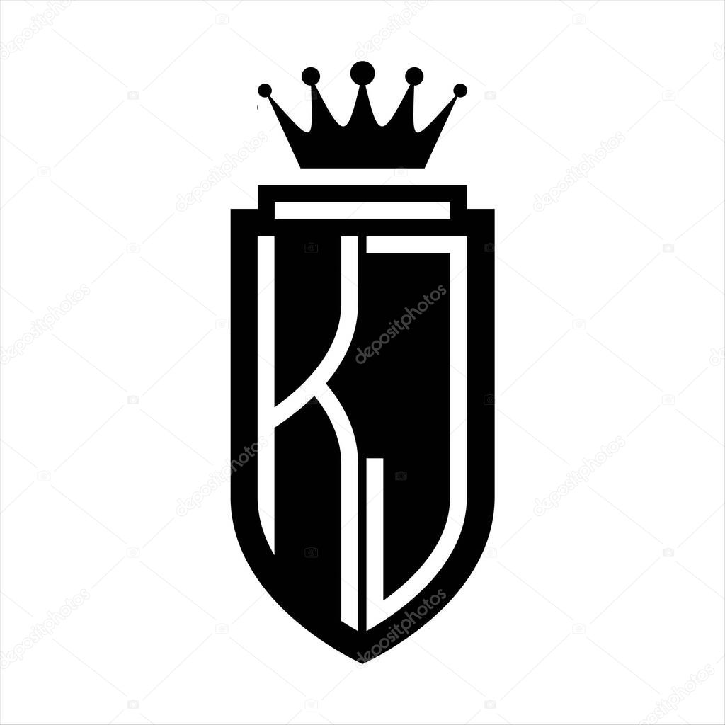 KJ Vector logo initials shield with royal crown minimalist, elegant style with inside shield outline