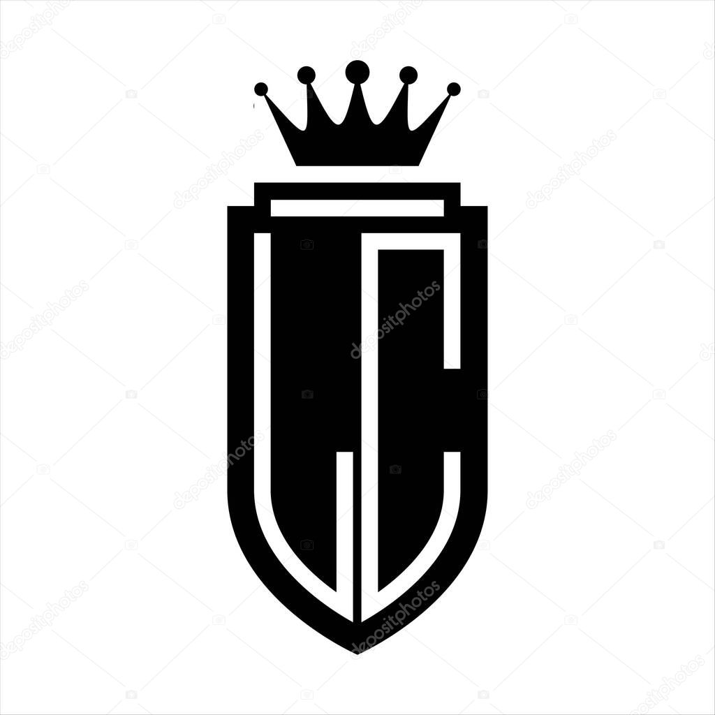 LC Vector logo initials shield with royal crown minimalist, elegant style with inside shield outline