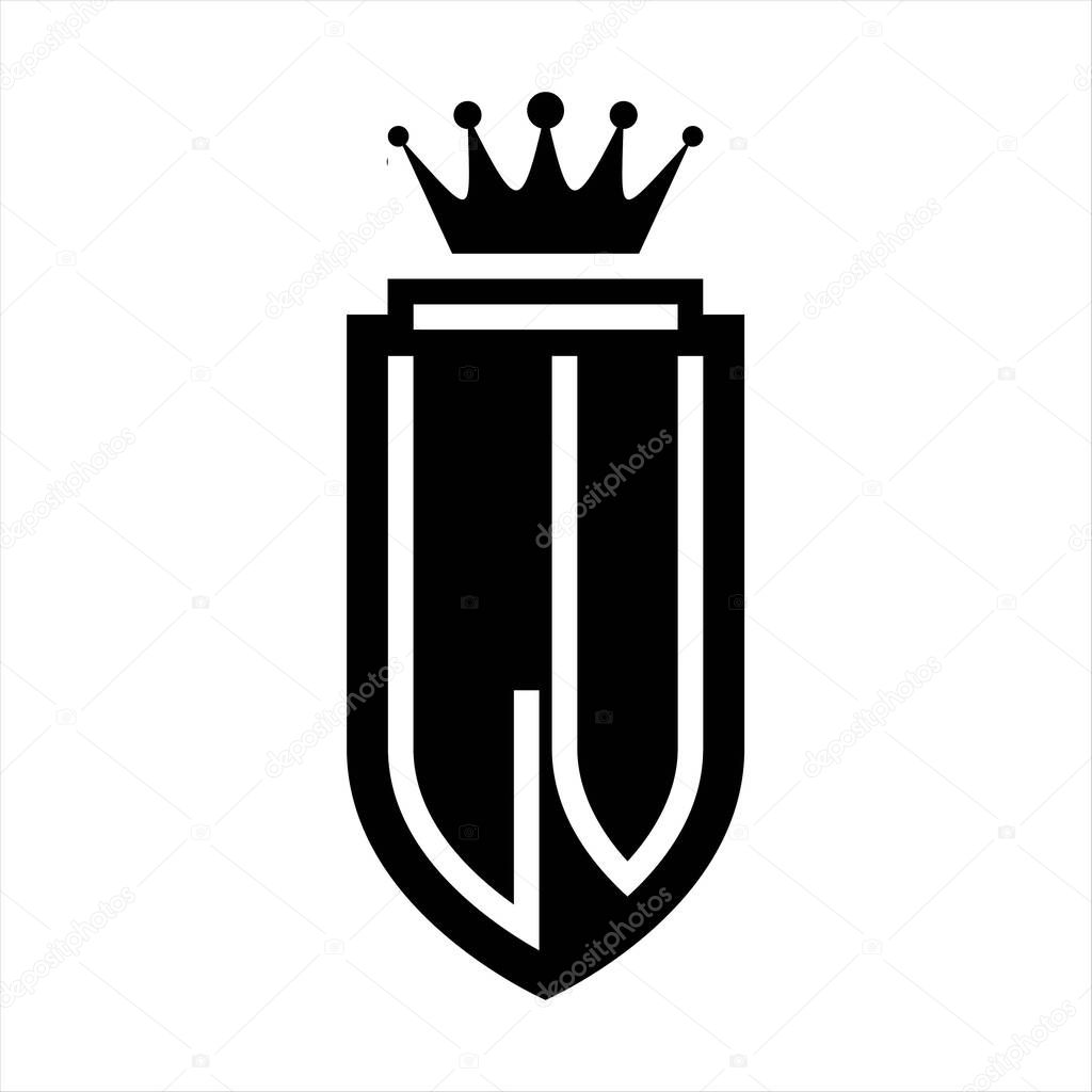 LV Vector logo initials shield with royal crown minimalist, elegant style with inside shield outline