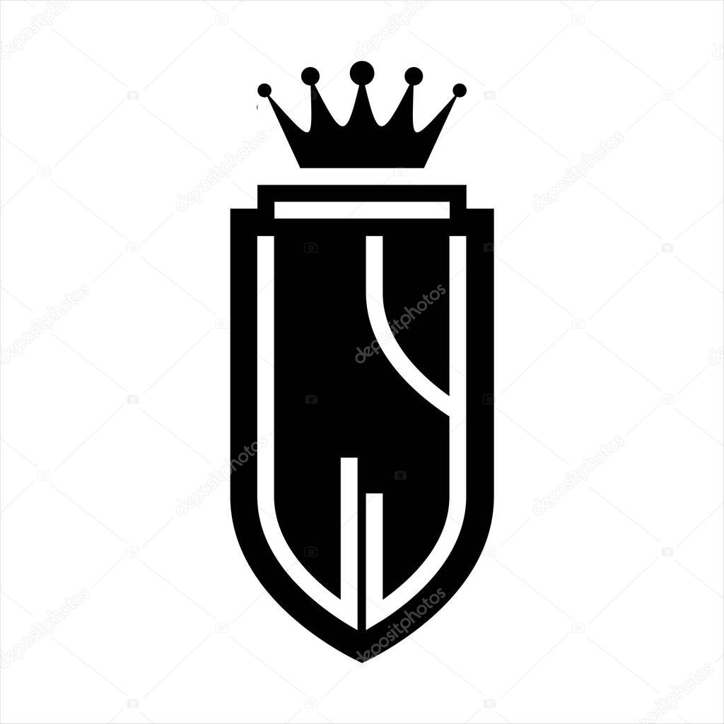 LY Vector logo initials shield with royal crown minimalist, elegant style with inside shield outline
