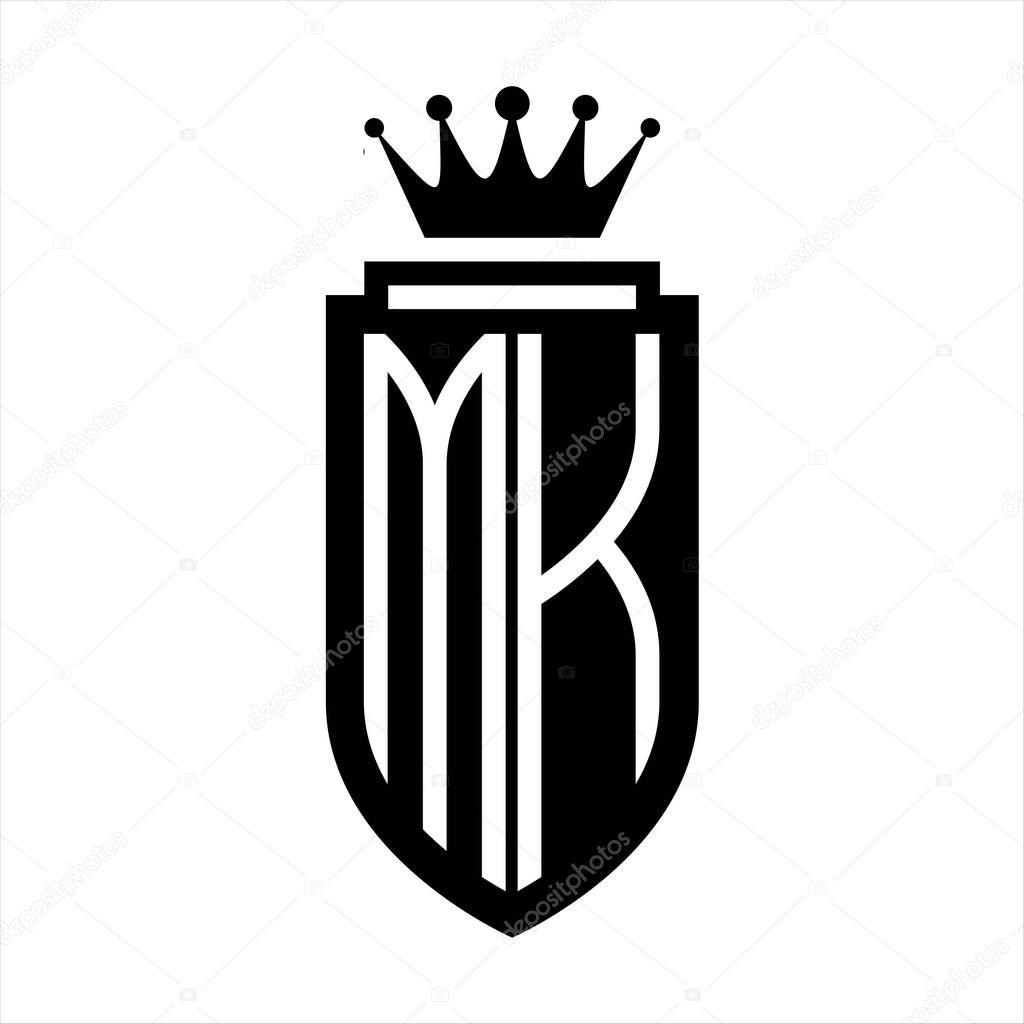 MK Vector logo initials shield with royal crown minimalist, elegant style with inside shield outline