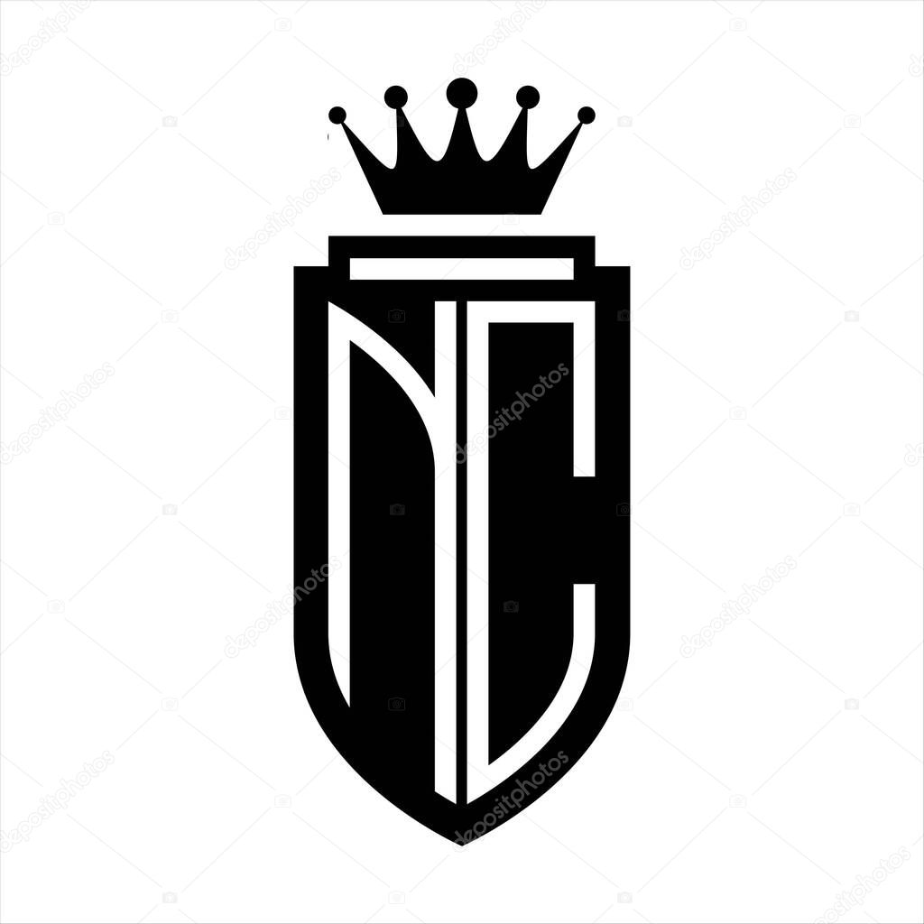 NC Vector logo initials shield with royal crown minimalist, elegant style with inside shield outline