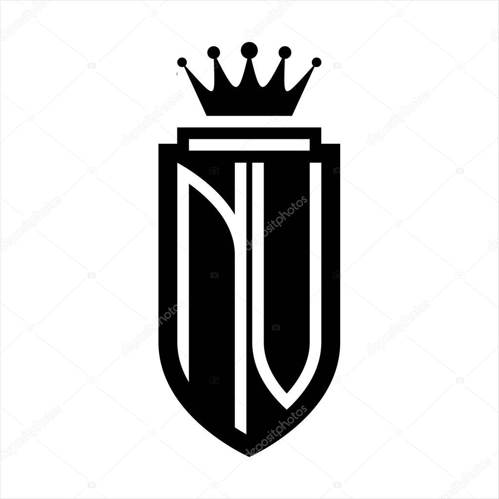 NV Vector logo initials shield with royal crown minimalist, elegant style with inside shield outline