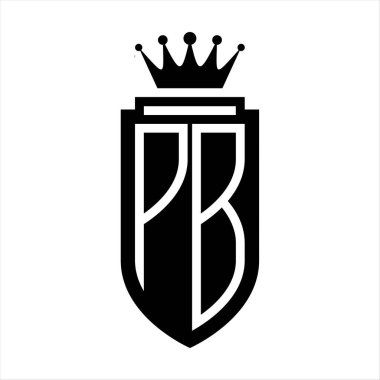 PB Vektör logosu Kraliyet Taç Minimalist baş harfleri, zarif bir stil ve iç kalkan çizgisi.