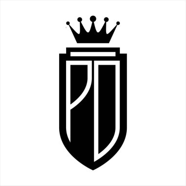 PD Vektör logosu Kraliyet Kraliyet Taç Minimalist baş harfleri, zarif bir stil ve iç kalkan çizgisi.