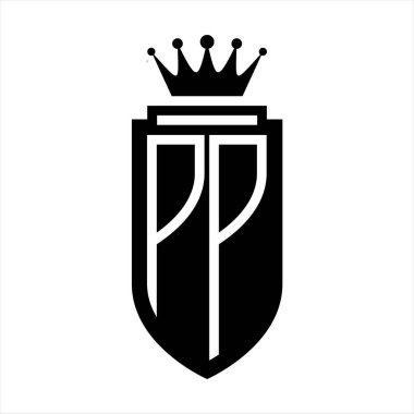 PP Vektör logosu Kraliyet Taç Minimalist baş harfleri, zarif bir stil ve iç kalkan çizgisi.