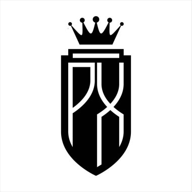 PX Vektör logosu Kraliyet Taç Minimalist baş harfleri, zarif bir stil ve iç kalkan çizgisi.