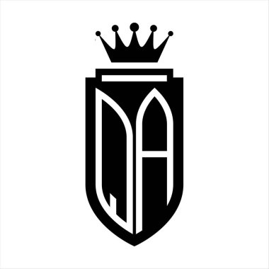 QA Vektör logosu Kraliyet Taç Minimalist baş harfleri, zarif bir stil ve iç kalkan çizgisi.