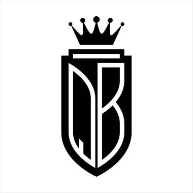 QB Vektör logosu Kraliyet Taç Minimalist baş harfleri, zarif bir stil ve iç kalkan çizgisi.