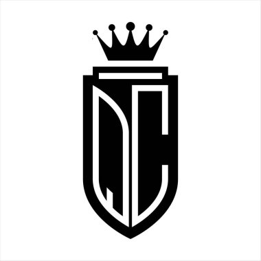 QC Vektör logosu Kraliyet Taç Minimalist baş harfleri, zarif bir stil ve iç kalkan çizgisi.