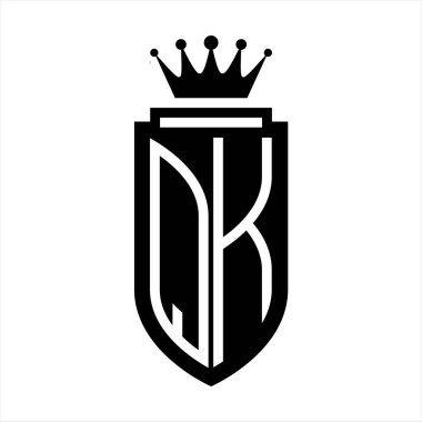 QK Vektör logosu Kraliyet Taç Minimalist baş harfleri, zarif bir stil ve iç kalkan çizgisi.