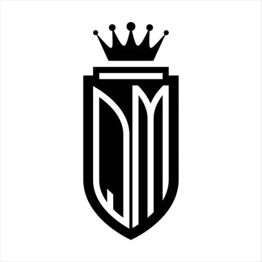 QM Vektör logosu Kraliyet Taç Minimalist baş harfleri, zarif bir stil ve iç kalkan çizgisi.