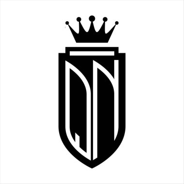 QN Vektör logosu Kraliyet Taç Minimalist baş harfleri, zarif bir stil ve iç kalkan çizgisi.
