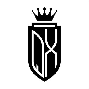 QX Vektör logosu Kraliyet Taç Minimalist baş harfleri, zarif bir stil ve iç kalkan çizgisi.