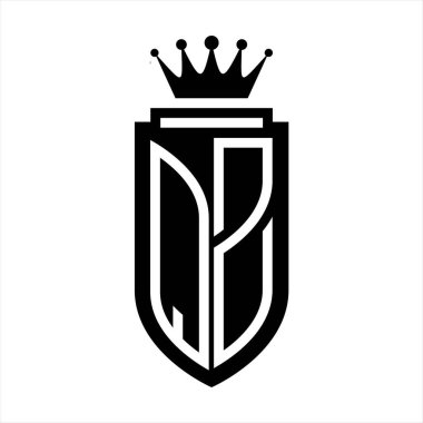 QZ Vektör logosu Kraliyet Taç Minimalist baş harfleri, Kalkan çizgisi ile zarif stil