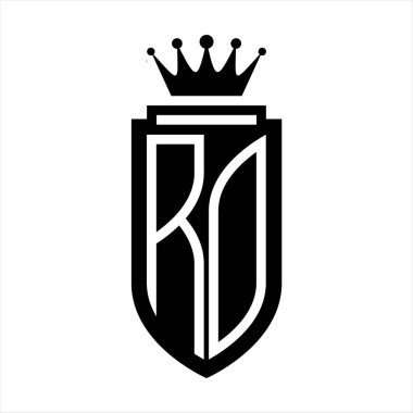 RO Vektör logosu Kraliyet Taç Minimalist baş harfleri, zarif bir stil ve iç kalkan çizgisi.
