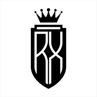 RX Vektör logosu Kraliyet Taç Minimalist baş harfleri, zarif bir stil ve iç kalkan çizgisi.