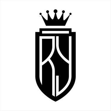 RY Vektör logosu Kraliyet Taç Minimalist baş harfleri, zarif bir stil ve içinde kalkan çizgisi var.