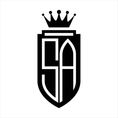 SA Vektör logosu Kraliyet Kraliyet Taç Minimalist baş harfleri, zarif bir stil ve iç kalkan çizgisi.