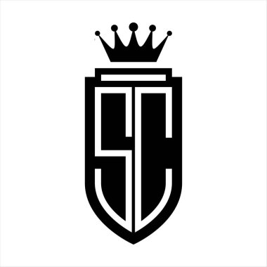 SC Vektör logosu Kraliyet Taç Minimalist baş harfleri, zarif bir stil ve iç kalkan çizgisi.