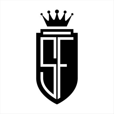 SF Vektör logosu Kraliyet Taç Minimalist baş harfleri, zarif bir stil ve iç kalkan çizgisi.