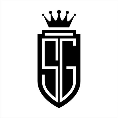 SG Vektör logosu Kraliyet Taç Minimalist baş harfleri, zarif bir stil ve iç kalkan çizgisi.